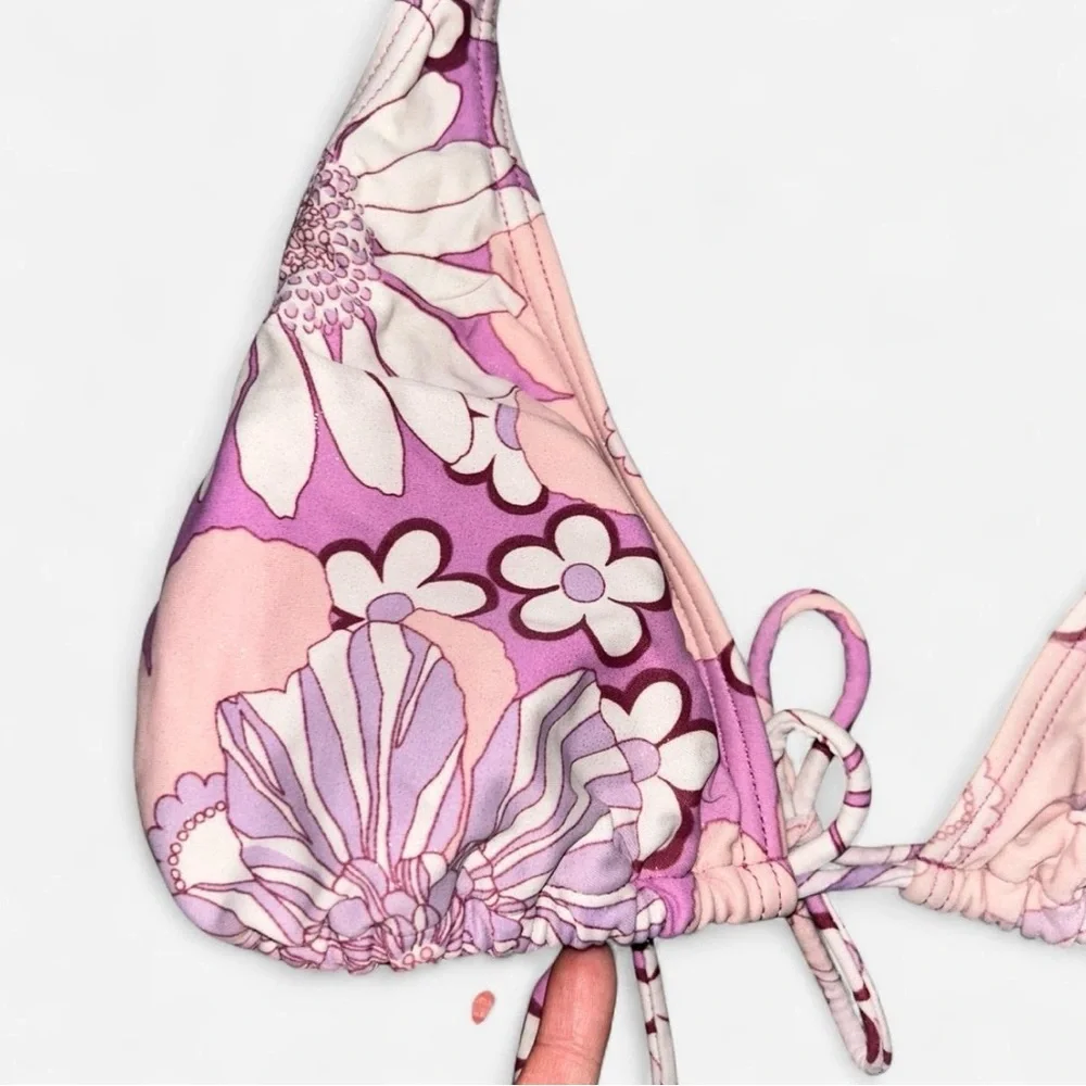 Floral Pink and Purple Halter Bikini Top